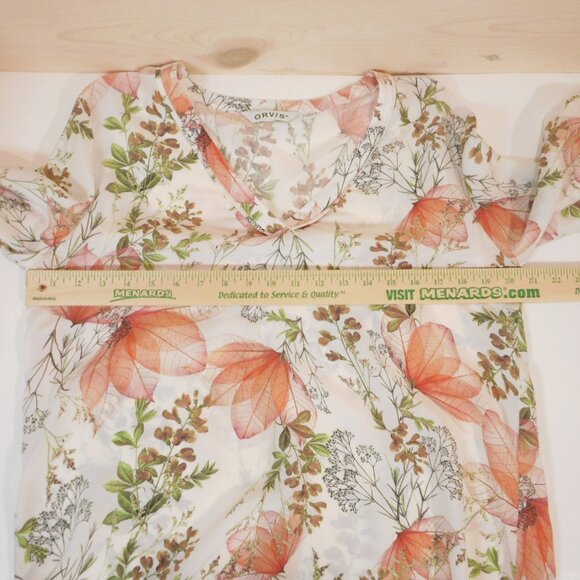 Orvis Women's size M Floral V-neck Blouse 100% Silk White Peach Lightweight - Picture 4 of 11